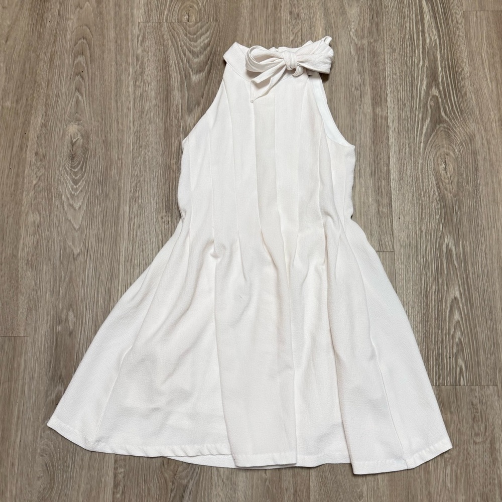 GB Girls Ivory Textured Dress with Knot Detail